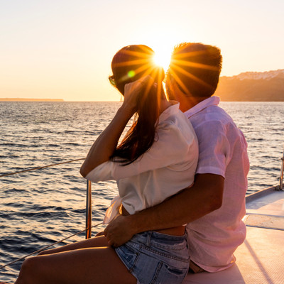adult movie couple on boat at sunset Fan Attitude